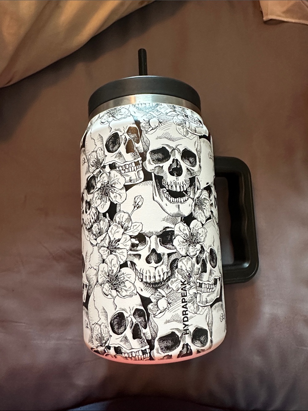 HYDRAPEAK Skull & Floral Insulated Tumbler Mug - Black & White
